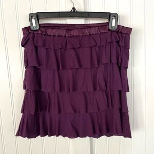 Y2K 2000s Purple Tiered Mini Ruffle Skirt Bubble Skirt XS Ann Taylor LOFT Cotton